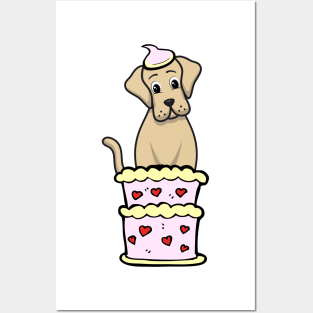 Big dog Jumping out of a cake Posters and Art